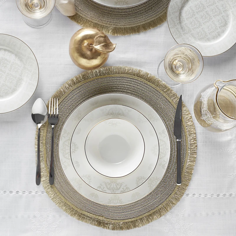 new bone china gold 60 Pieces Dinnerware Set for 12 People Gold porcelain dinnerware sets for hotel restaurant