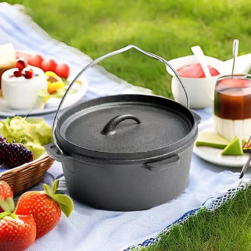 Cast iron outdoor camping cooking pot Crock Pot Oven with frying pan lid Dutch oven camping cookware