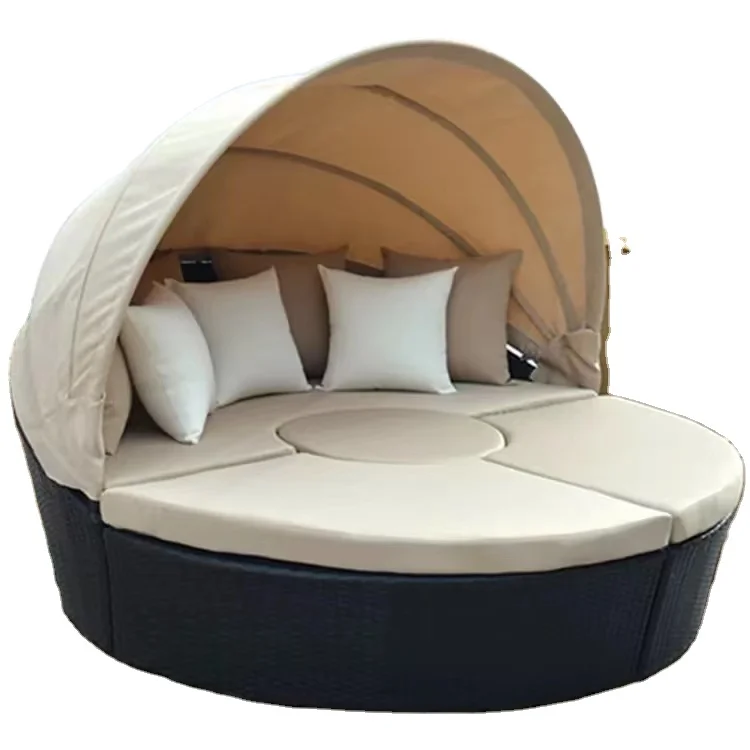 Hot Sale Rattan Sunbed Round Lounger Waterproof Beach Chair Garden Sets Furniture