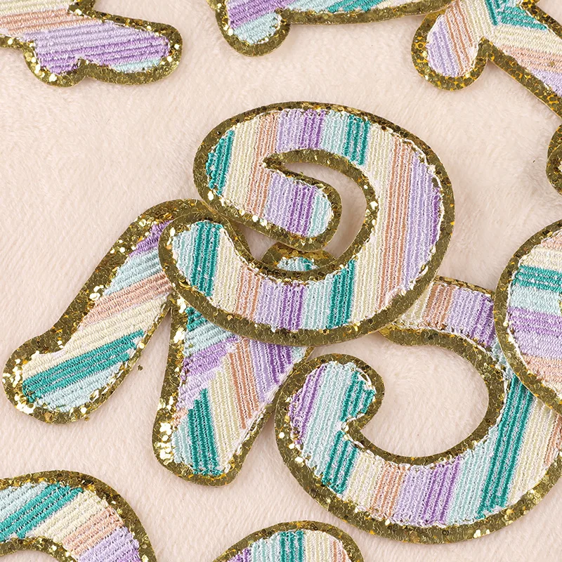 Gold Glitter Embroidered Iron on Letters Alphabet Iron on Letter Patches