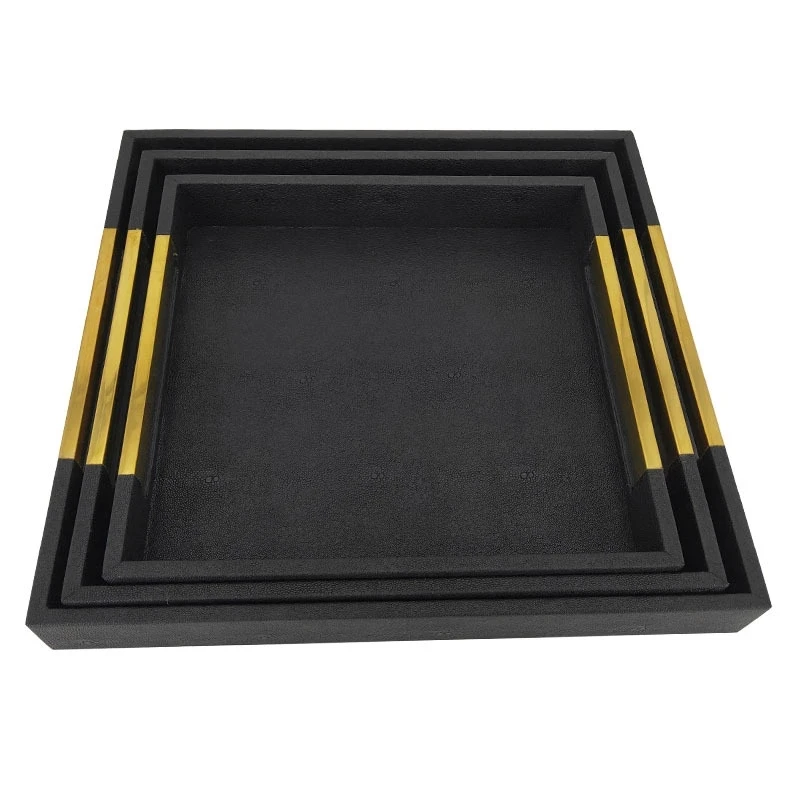 Simple and modern fruit bowl hotel model room sales office perfume accessories wood metal leather storage tray