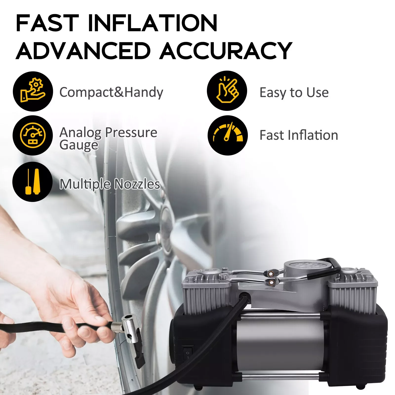 Double Cylinder New Style Double Cylinder Car Air Pump Portable Air Compressor Tire Inflator 12V 150 PSI Tire Inflator