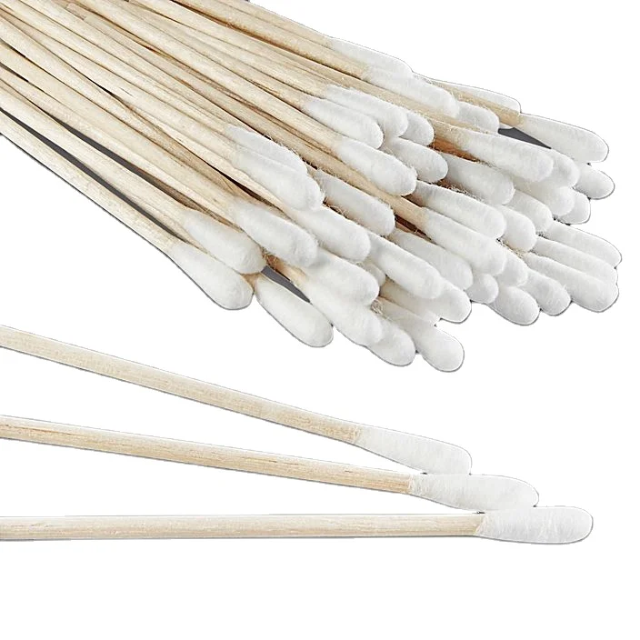 Сертификат CE, заводская цена, 100% хлопковый ватный тампон с плоским наконечником, деревянный ватный тампон