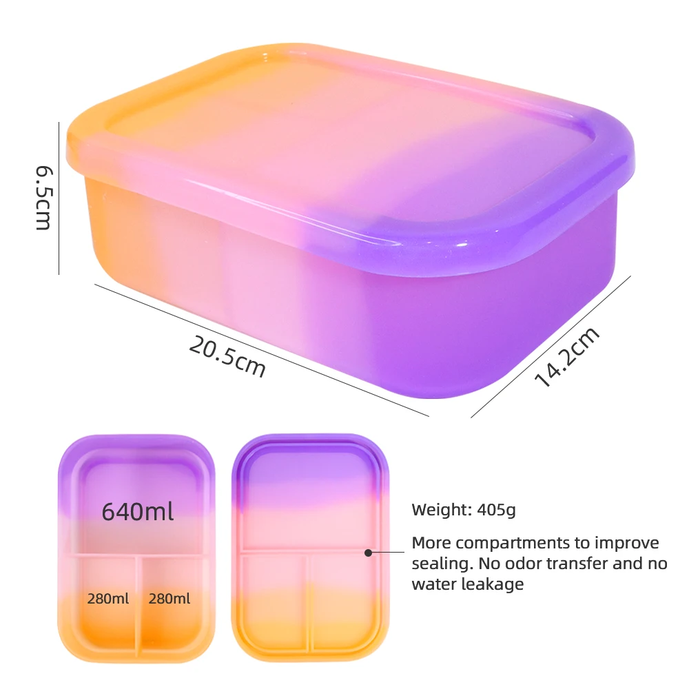 Factory Leakproof Foldable 3 Compartment Kid Snack Fruit Pack Silicone Food Storage Container Bento Lunch Box