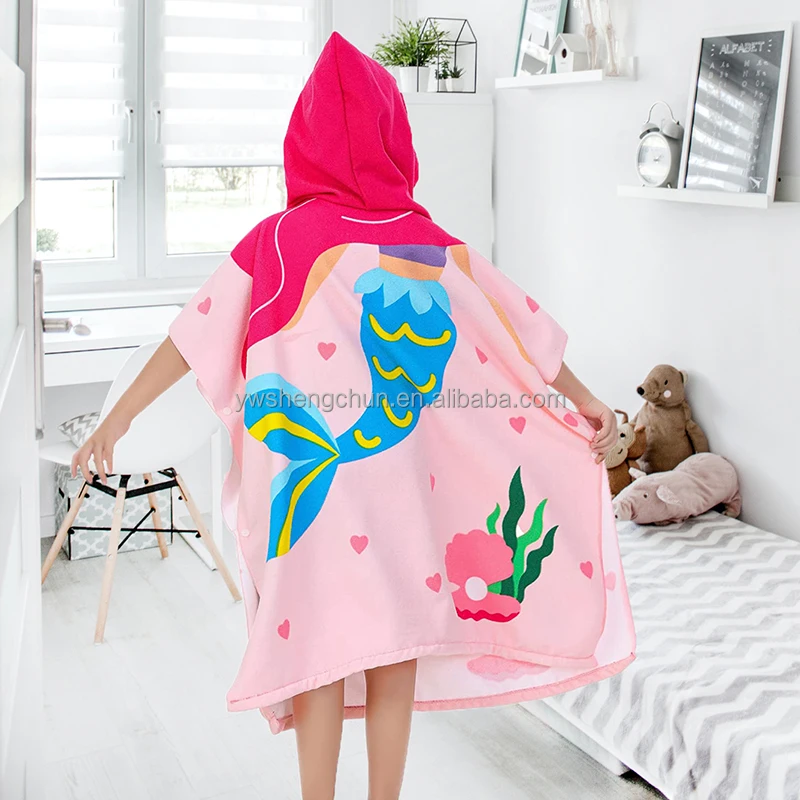 Zhejiang Kids Printed  Children Hood Microfiber Private Label Premium Hooded Baby Towel With Head Child Poncho Hooded Towel