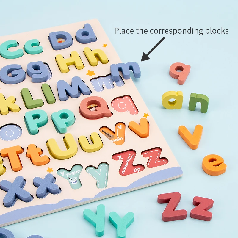Children Wood Alphabet Letter ABCD 3D Jigsaw Puzzle Board Games Preschool Baby Montessori Early Educational Learning Toys