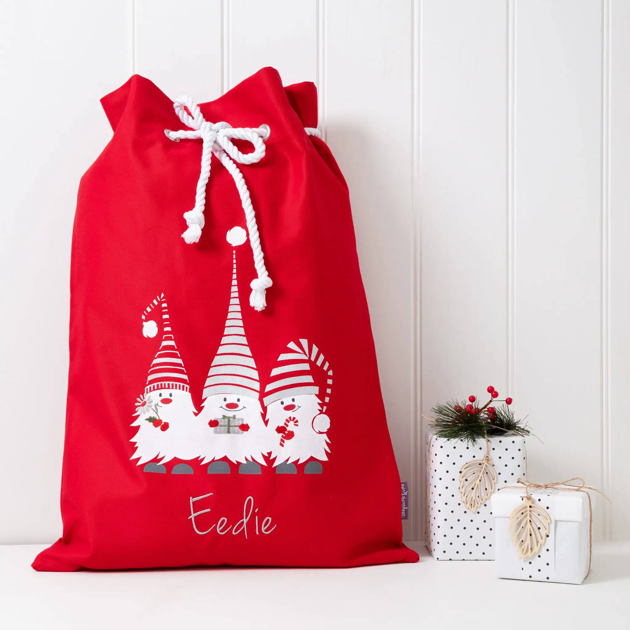 Personalized Santa Sack Ball Printing Red Beige Friends Cotton Rope Large Capacity Santa Sacks