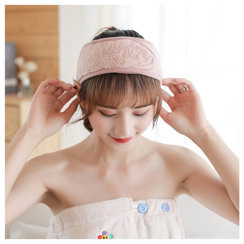 2024 popular Coral Velvet Makeup Spa Headband with Magic Tape Terry Cloth Adjustable Towel headbands for women