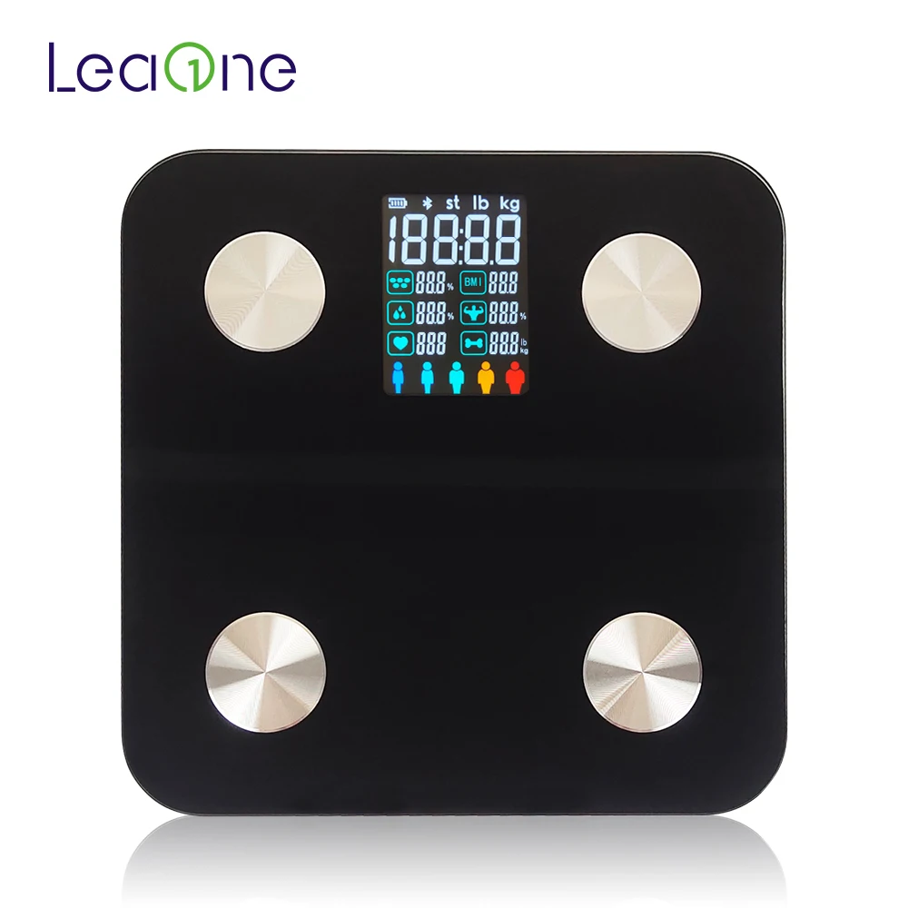 Leaone Multifunction Ito Glass Platform Body Fat Scale LED Display Bathroom Smart Wireless Body Fat Weighing Scale