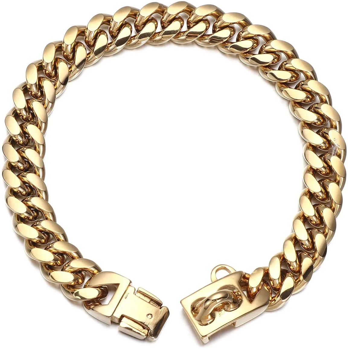 14MM Hip Hop Jewelry Cuban Link Chain Bracelet Necklace Gold Plated Encrypted Locking Dog Collar Stainless Steel