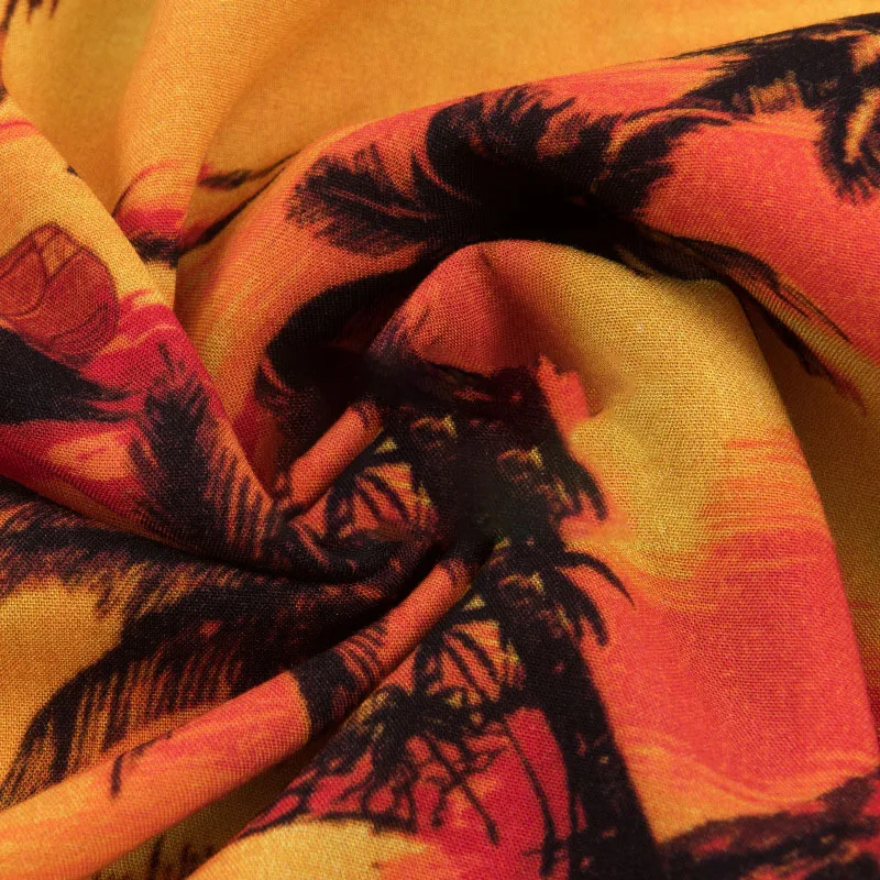 High quality short sleeve loose fit coconut tree all over print custom button up hawaiian shirt for men