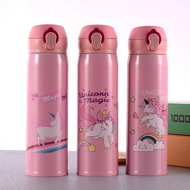 Seaygift yiwu wholesale 500ml double walled vacuum insulated stainless steel cute water bottle heated unicorn water bottle kids