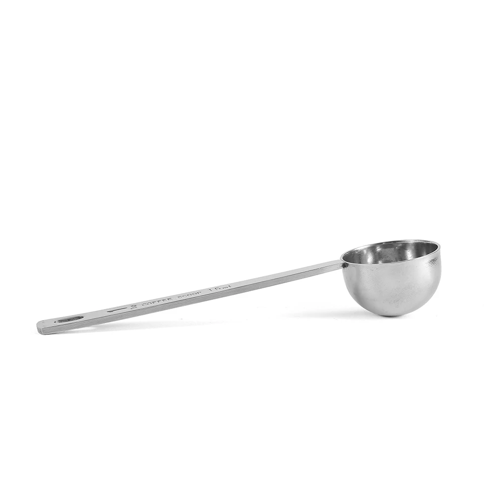 Silver stainless steel single-head scoop for measuring 15ml and 30ml coffee scoops