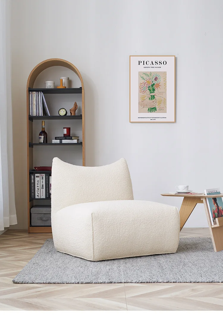 2021 Designer Teddy Velvet Solid Wood Frame White Armless Recliner Living Room Bedroom Lounge Chair