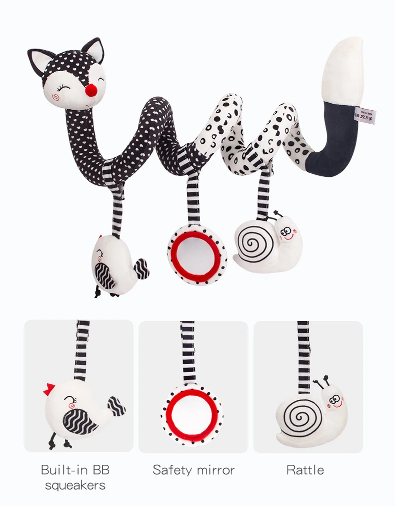 Baby black-and-white bed hanging multifunctional plush toys around cartoon fox bed T035