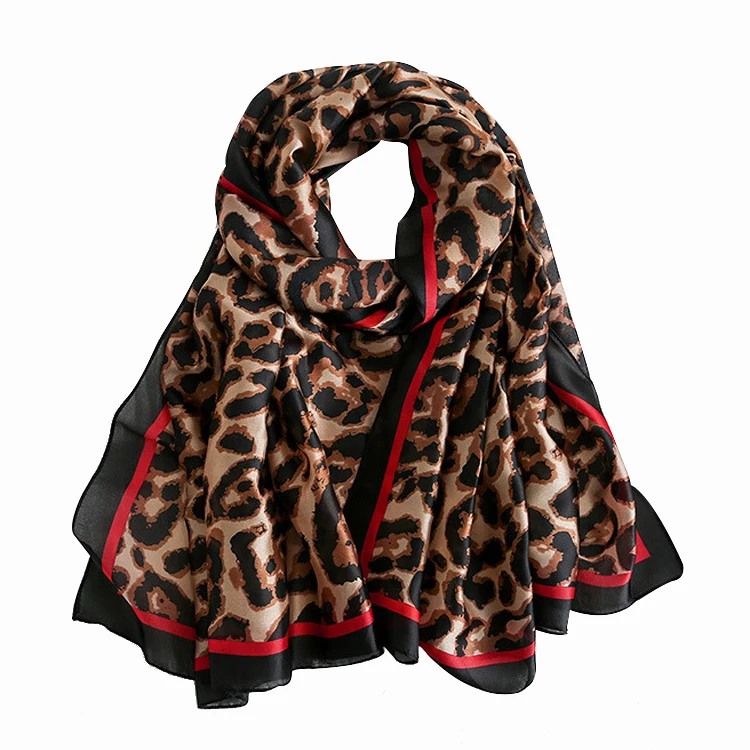 Женский леопардовый шарф-накидка, Длинный мягкий тонкий легкий шарф из искусственного шелка с принтом животных, весна-лето 2020