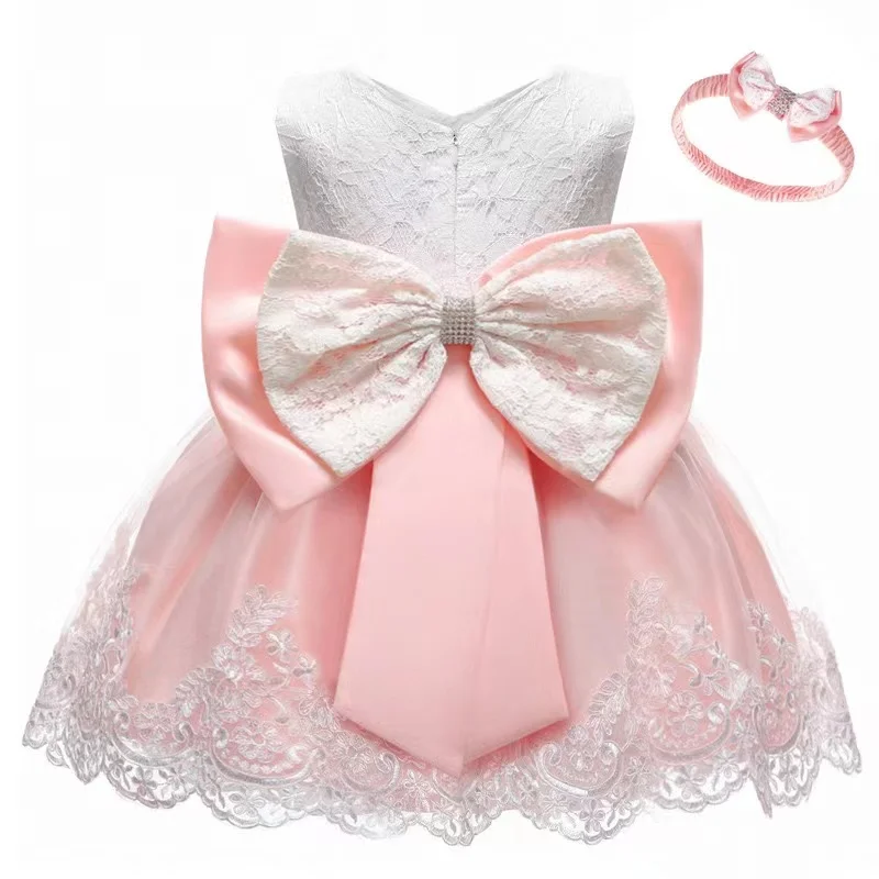 Baby Girl Bow knot Pageant Dresses Toddler Flower Girl Wedding Party Dress Lace Tulle Tutu Gown