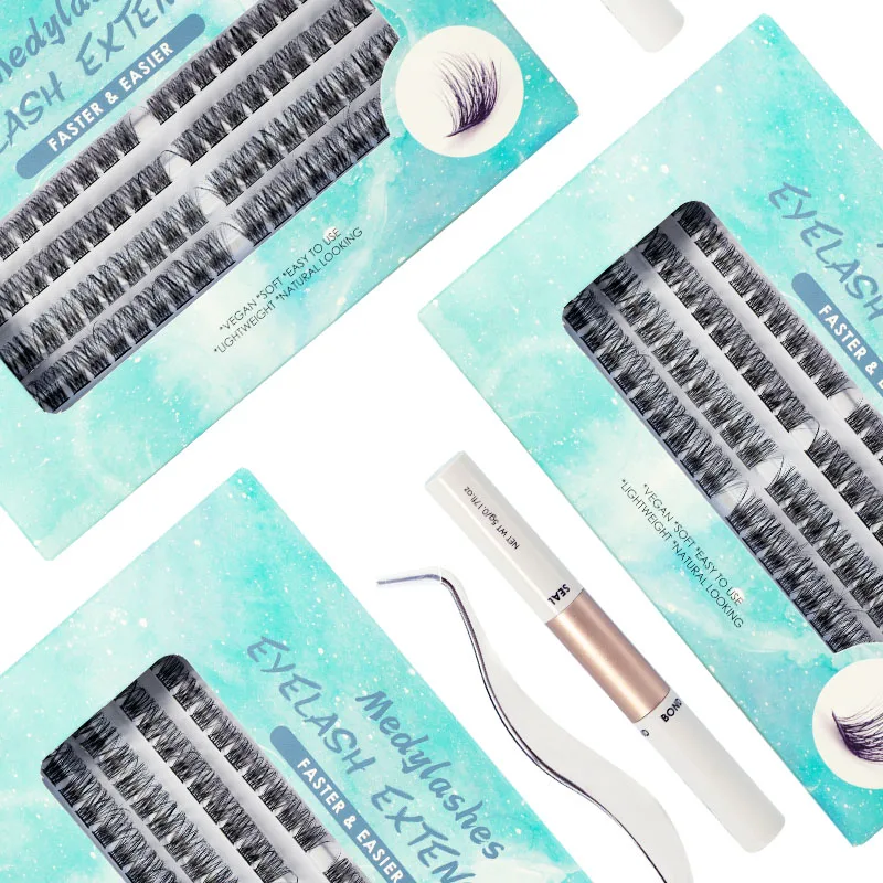 Medylashes Eyelash Extensions Kit Private Label Natural Cluster Lashes Kit Diy Lash Sealant And Bond Cluster Diy Ribbon Lashes