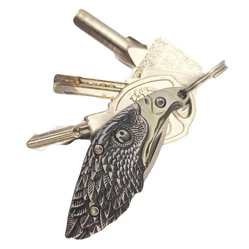 Easy Carry Small Size Folding EDC Keychain Knife Outdoor Survival Hunting 3D Eagle Stainless Steel Hiking Rescue Tool
