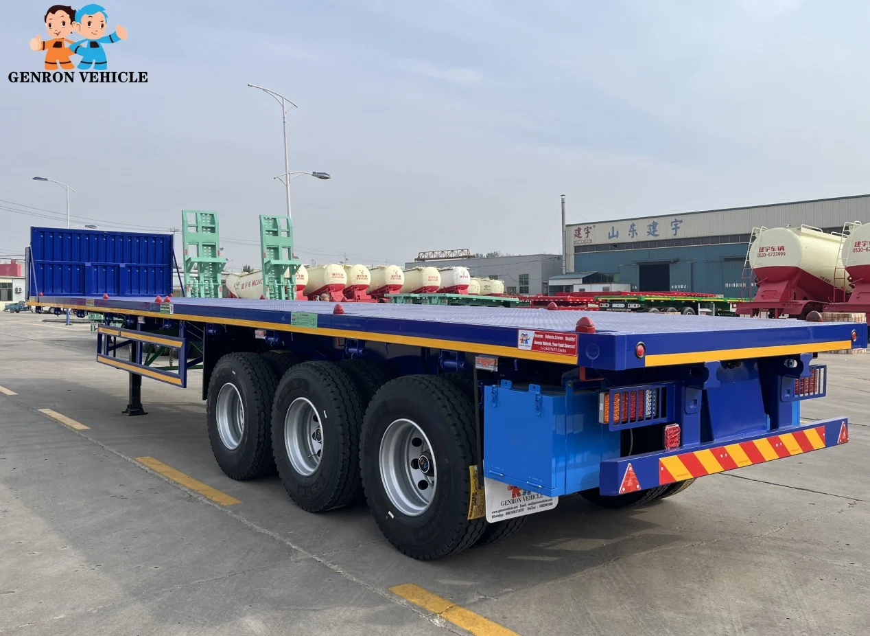 50 tons China three axles 13000x2500x2700 mm container transport/logistics flat bed semi trailer truck with oil tank