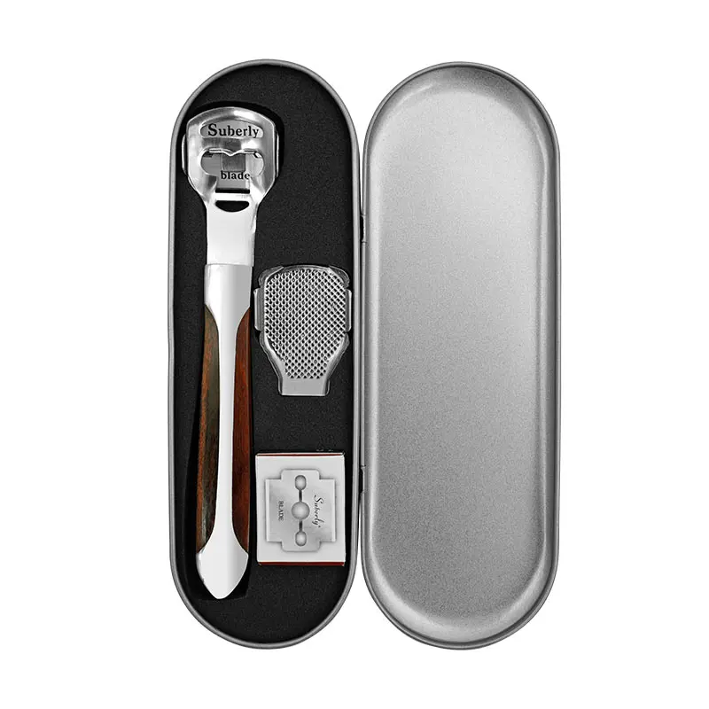 Скребок для ног из нержавеющей стали, лезвия для кожи и педикюра, нож для удаления мозолей и мозолей, набор триммеров с металлической коробкой
