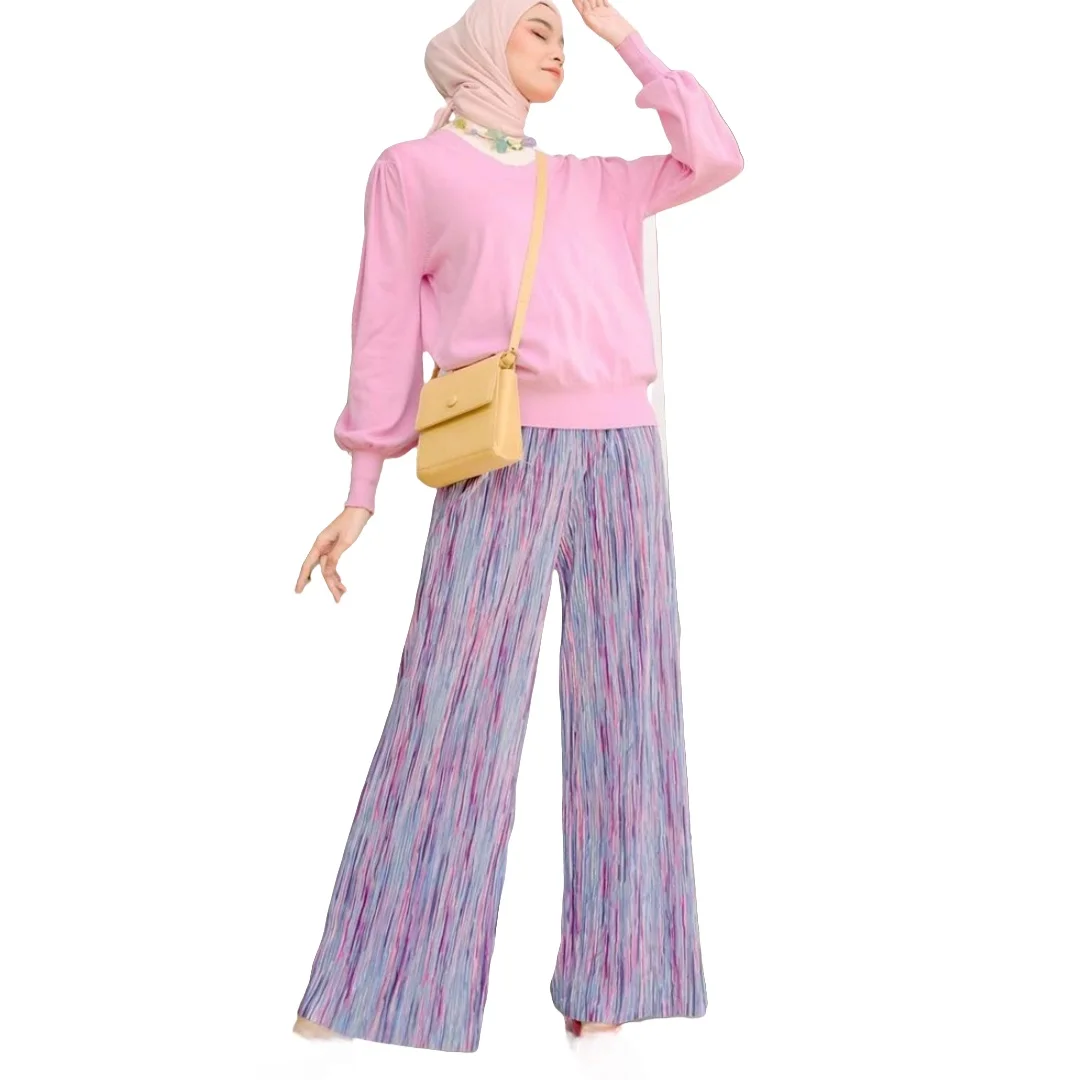 Spring and summer new loose wide leg casual pants feel pleated suddenly Dress abaya muslim women Indonesian Malay pants