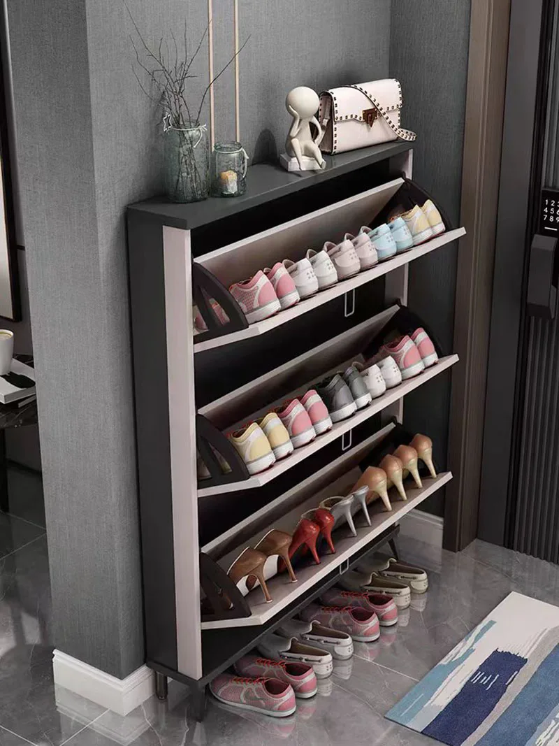 Modern simple tip bucket type ultra-thin shoe cabinet household door into small household shoe rack