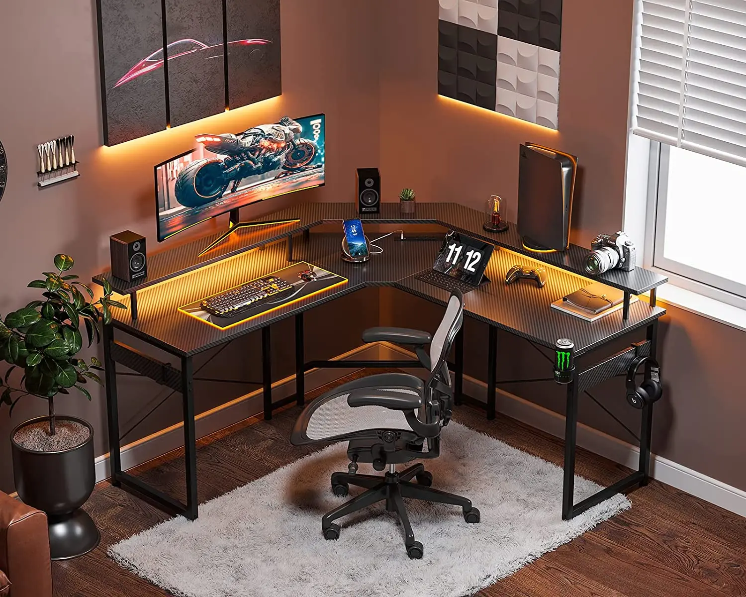 New Carbon Fiber Electric Gaming Desk with Rgb Lighting Electric Competition Player Table for Gamer