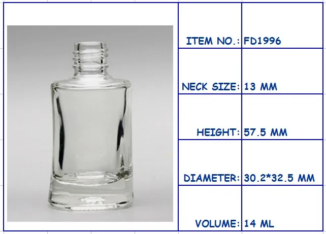 14ml empty nail polish bottle FD1996 private logo nail polish glass bottle 13/415 neck transparent cosmetic nail polish bottle