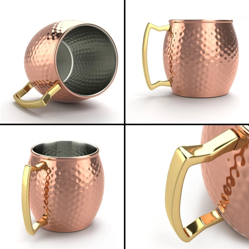Moscow Mule Mugs 18 oz Hammered Copper Cups with 304 Stainless Steel Lining and Gold Brass Handles Perfect for Cold Drinks Beer