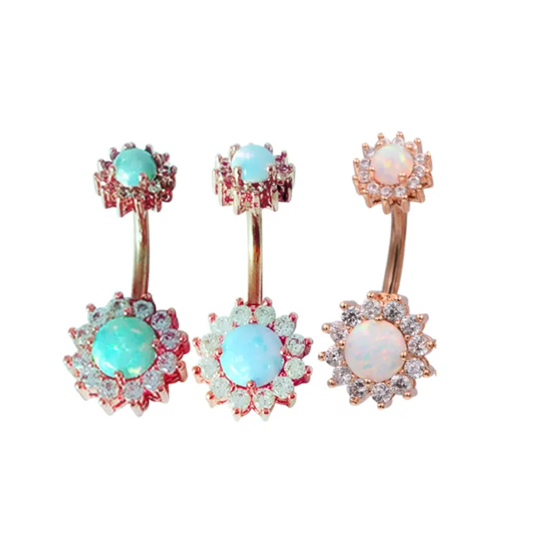 Fashion 316l stainless steel double studded opal navel belly piercing titanium piercing jewelry wholesale