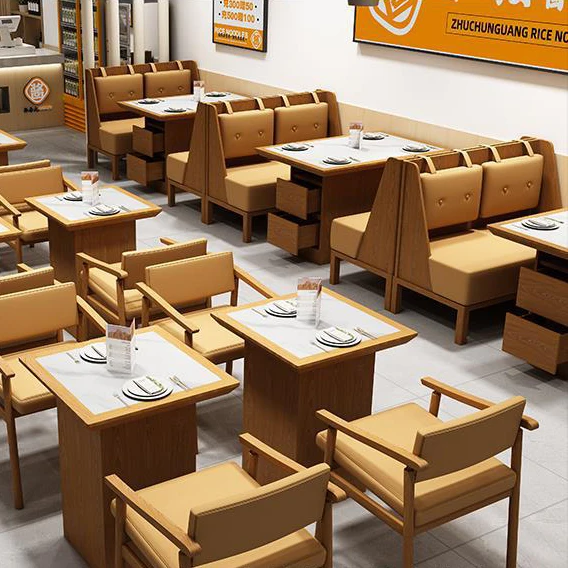 Commercial Solid Wood Restaurant Table and Chair Set Snack Japanese Cuisine Sushi Coffee Fast Food Shop Booth Sofa