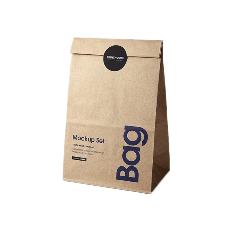
Custom brown kraft takeaway food packaging paper bag flat bottom burger paper bag 