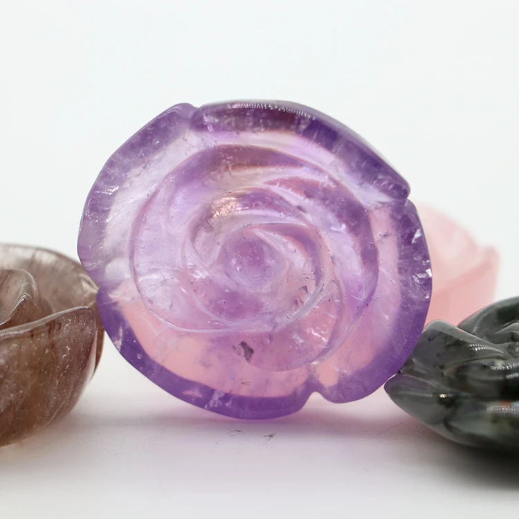 Natural Gemstone Carved Rose Quartz Amethyst Dragon Blood Stone Flower Palm