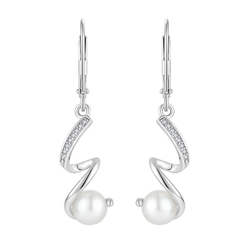 Wholesale Fashion Vintage Party Jewelry Women Zircon Brass Dangle Drop Hoop Perla Aretes Round Pearl Earring