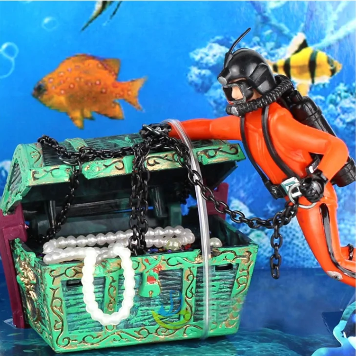 Оптовая продажа полимерный вращающийся корабль Frogman сундук с сокровищами аквариумный орнамент принадлежности украшения для аквариума