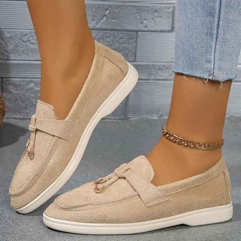 Womens Spring Working Top Quality Loafers Rubber Suede Casual Solid Ladies Slip On Comfortable Flat Shoes