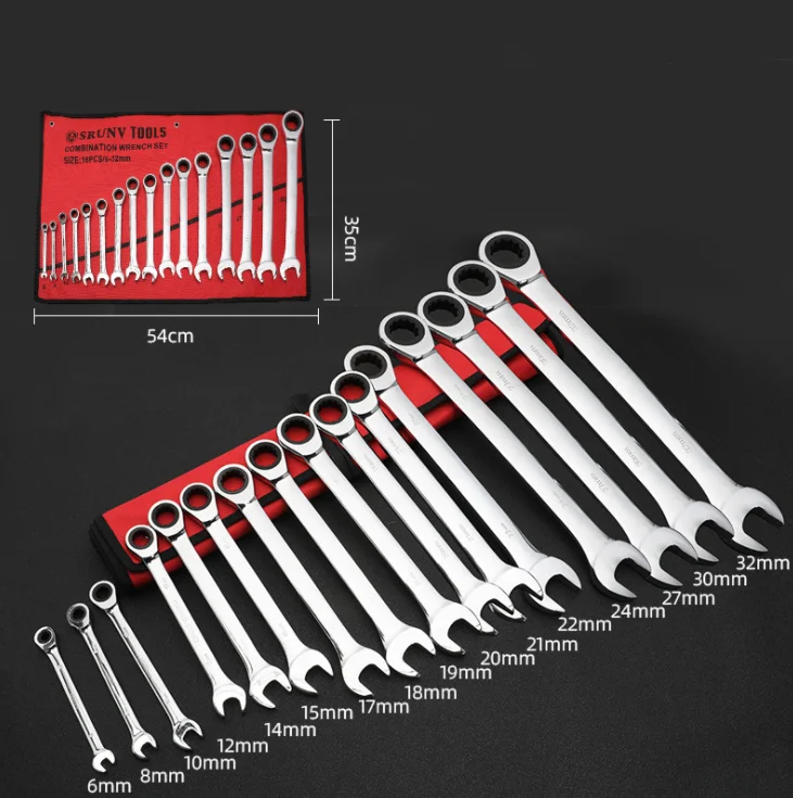 good quality 14PCS Cr-V Combination Wrench Set with Ratchet Wrench tool kit and Adjustable Wrench Household Tool Set