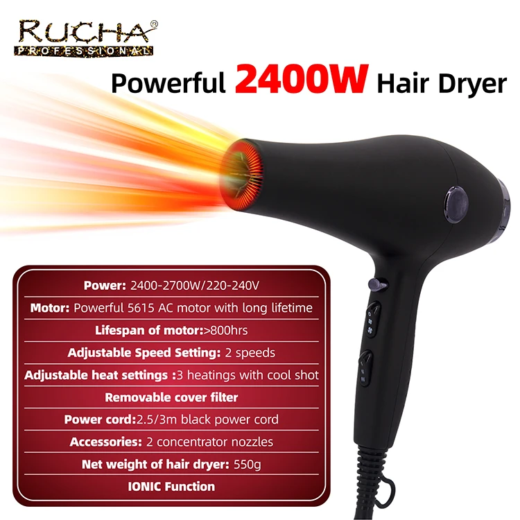 2600W Powerful Hair Dryer with AC Motor Negative Ionic secador de pelo Blow Dryer Professional Salon Hair Dryer