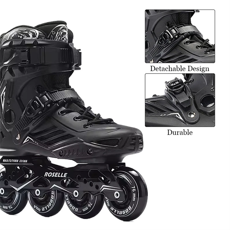Wholesale High Quality 4 Wheels Roller Skates Shoes Black Flashing Roller Inline Skate