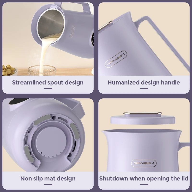 RANBEM 600ML Soybean Milk Soup Maker Blender for Homemade Almond Coconut Soy Vegan Milk and Dairy Beverages