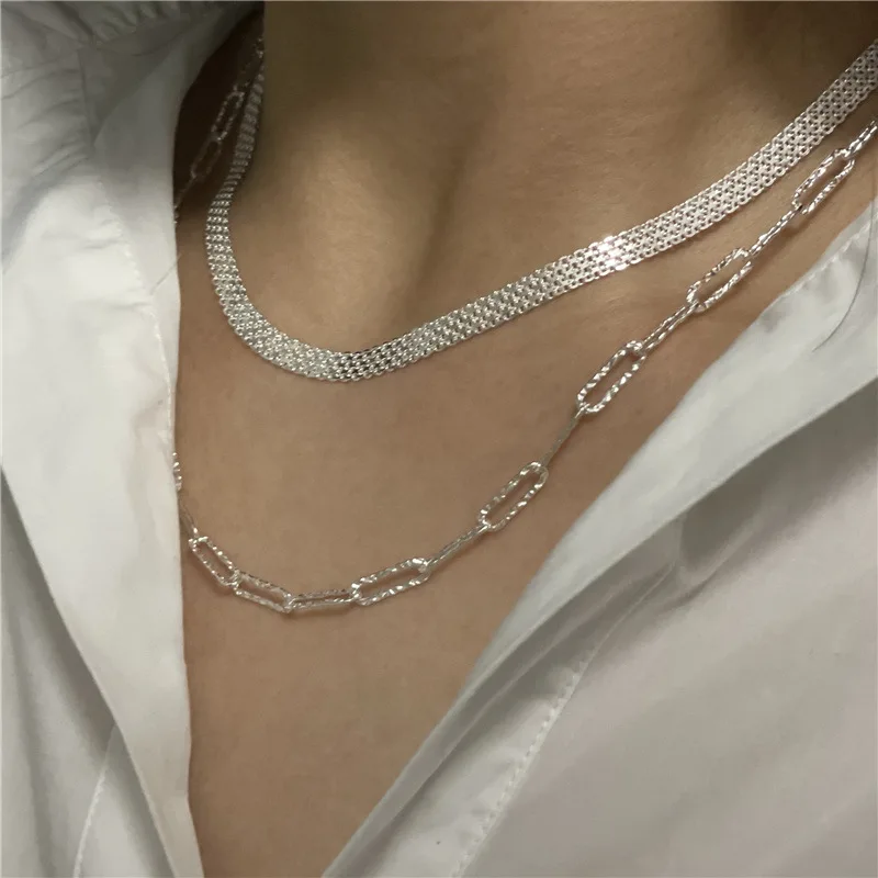 plata italiana 925 original ENSHIR 925 Sterling Silver Chunky Italian Chain Necklace Bling Wove Chain Choker Necklace for Women