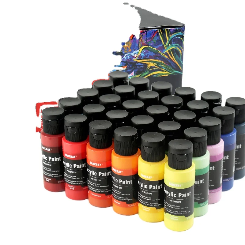 Bview Art Hot Selling 60 ml Bottles Professional Acrylic Paint Set No Toxic Fast Drying Kid 12 Color Acrylic Paint Set