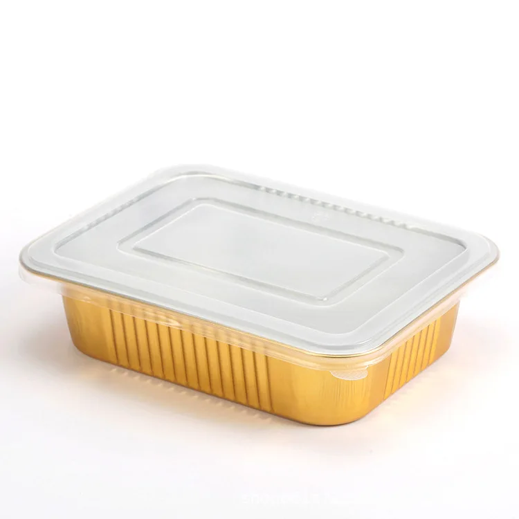 Heatable food packaging box gold heat preservation lunch box recyclable takeaway aluminum foil food container