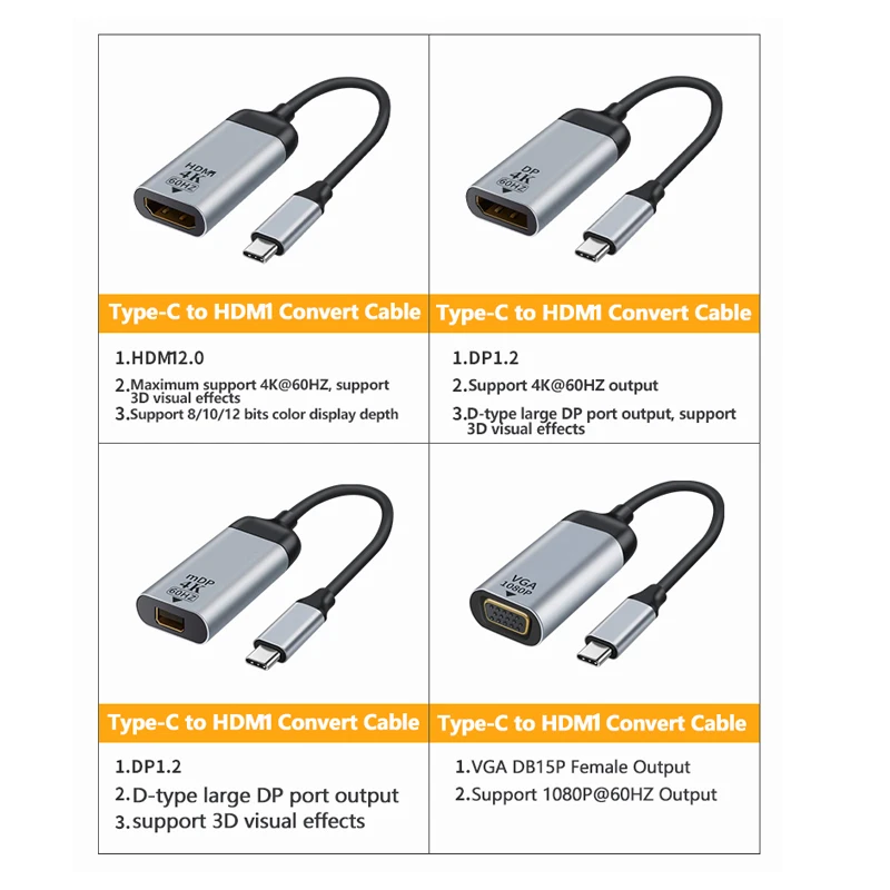 USB C to DisplayPort Adapter Support 4K USB Type C to DisplayPort/DP Male to Female Converter