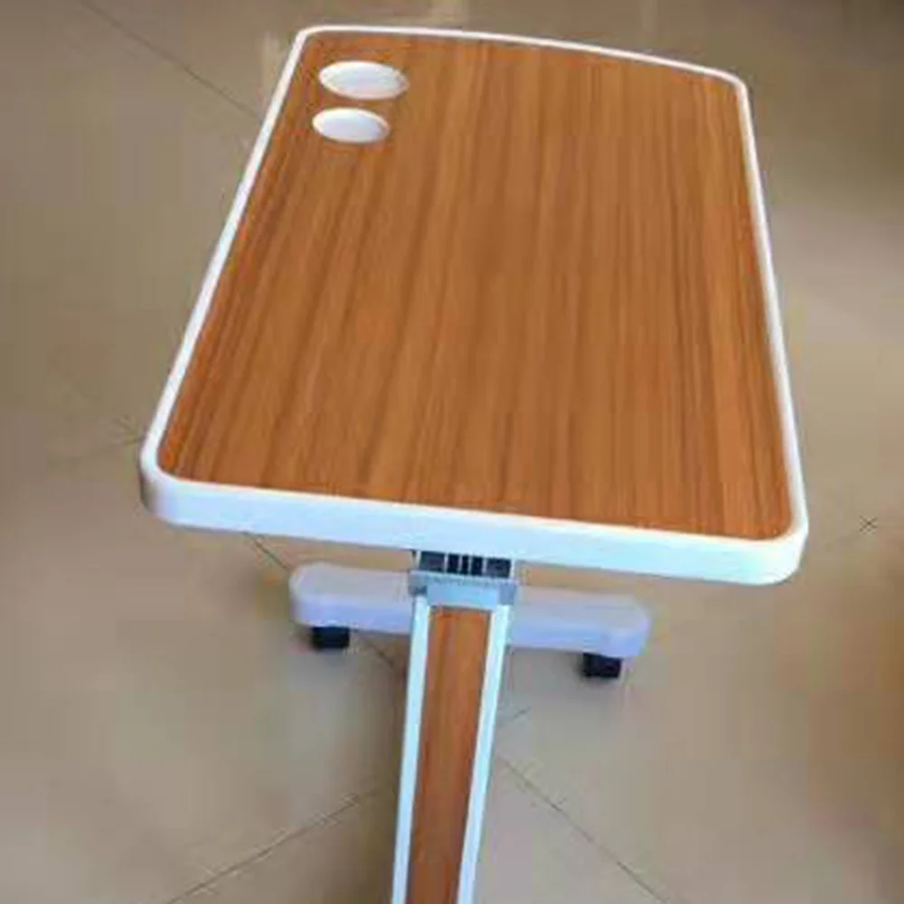 Portable Hospital Bedside Table Plastic Metal Furniture Equipment with Raise/Lower Function for Use with Hospital Beds