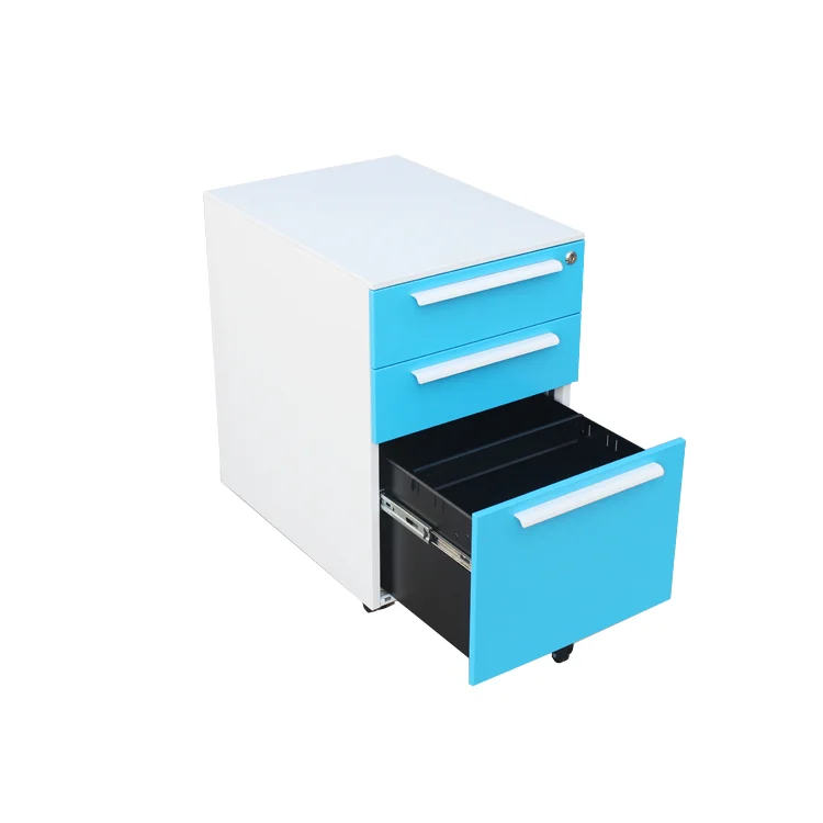 Blue Office 3 Drawer Lock Filing Cabinets mobile pedestal under desk