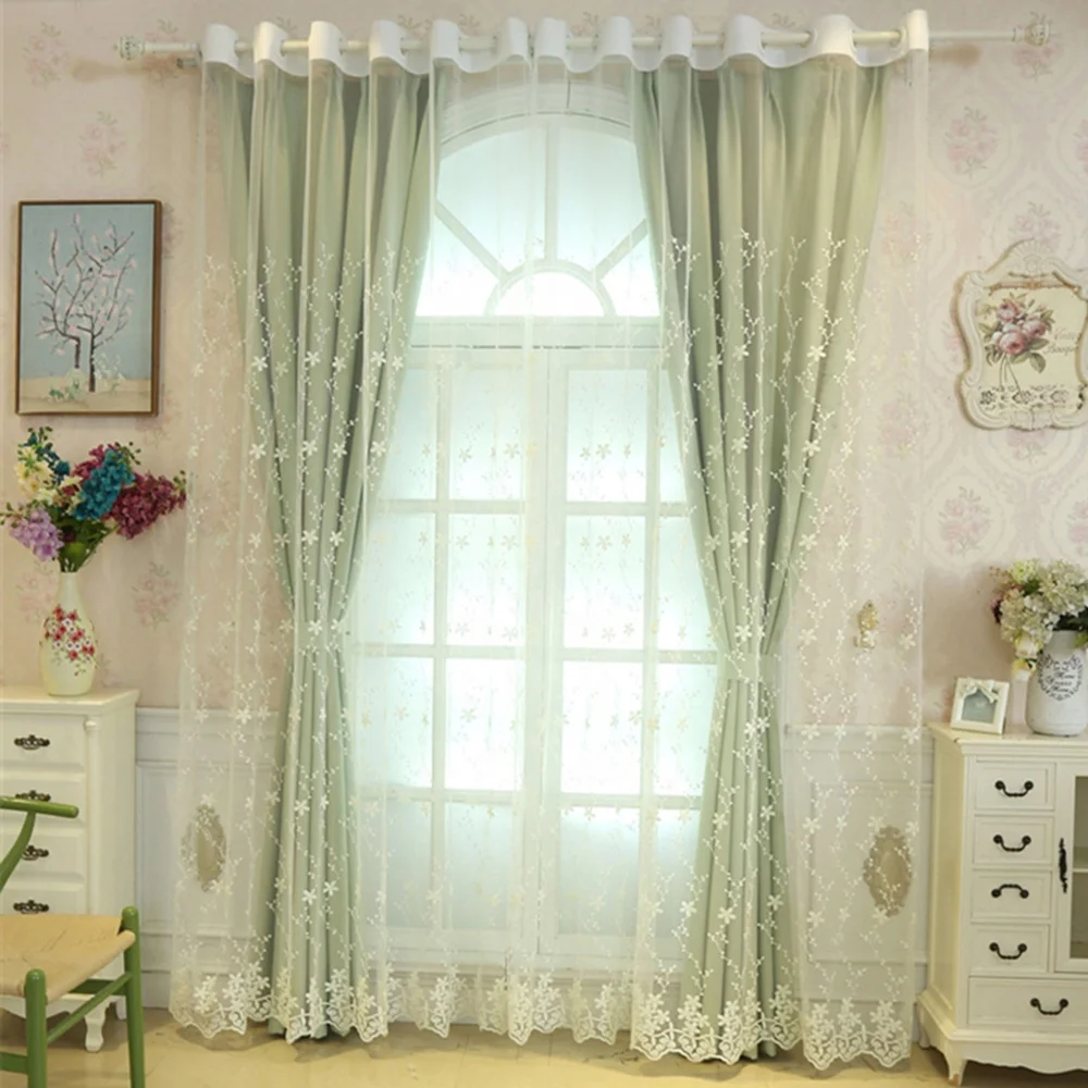 Latest design elegant Curtains lace curtains for windows wholesale sheer 2 layer curtains with grommet for kids room bedroom