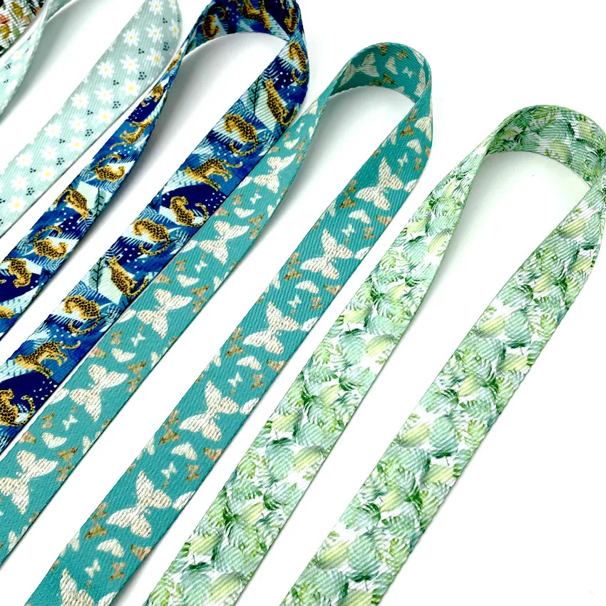 Hot selling heat transfer twill polyester neck lanyard sewing leather nylon key chain strap