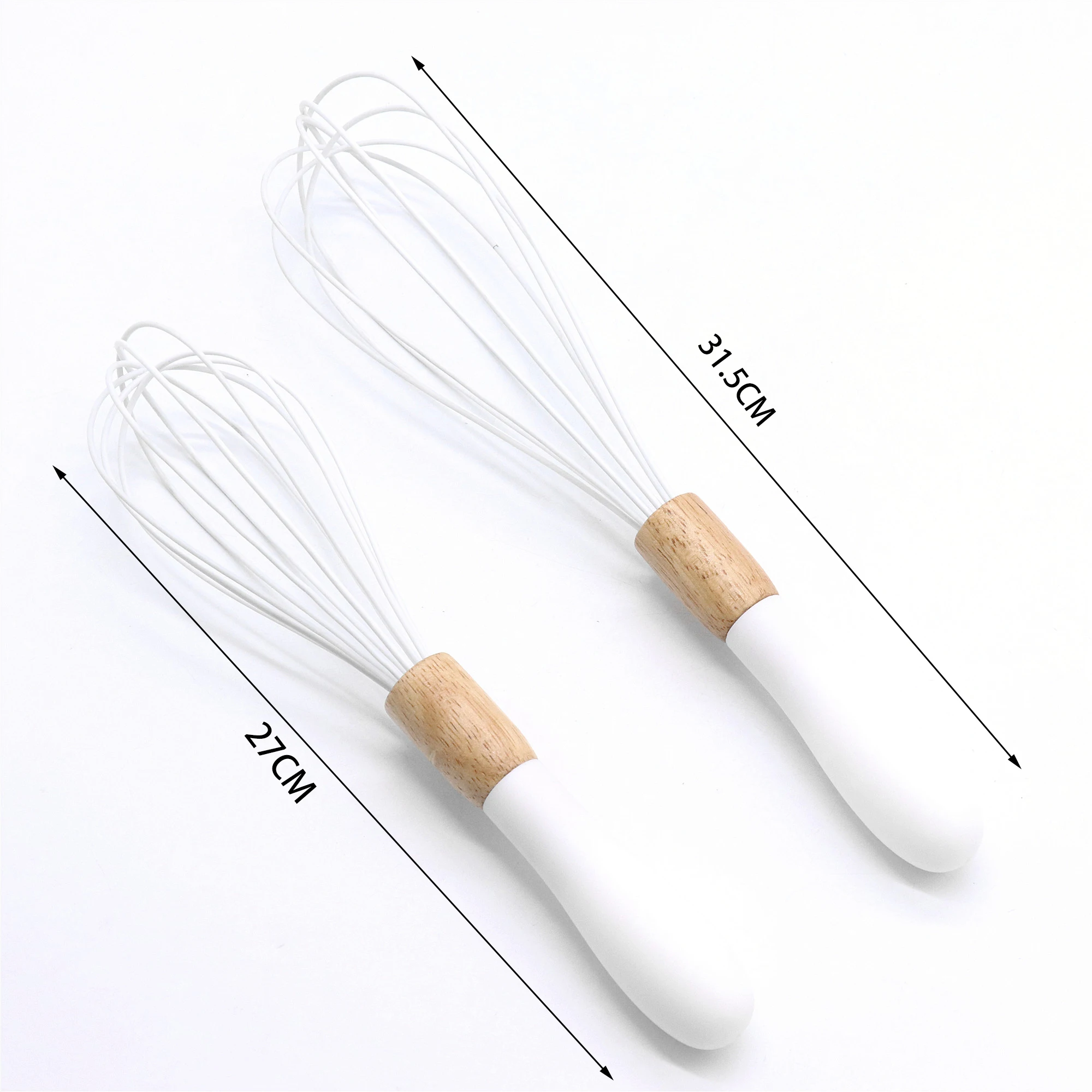 Silicone coated hand mixer egg beater wire whisk with beach wood handle